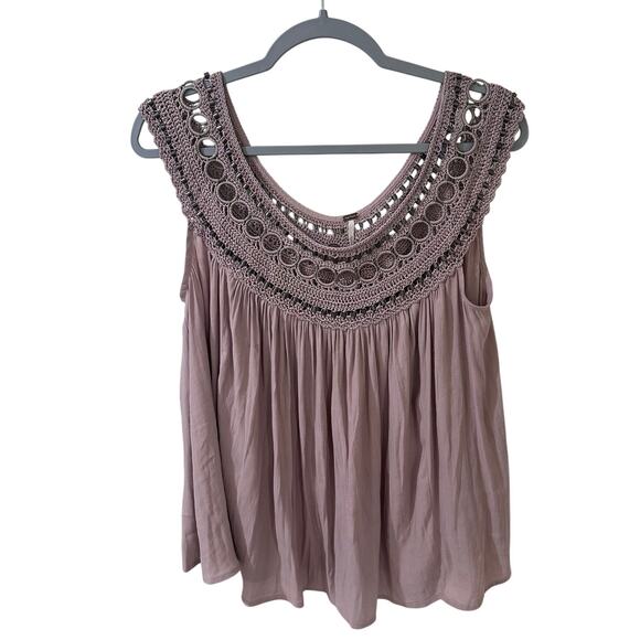 Free People Dusty Pink Cropped Embellished Macrame Boho-Chic Blouse Medium - Picture 9 of 9